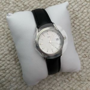 New TFX Slim Silver Watch with Black Leather Band
